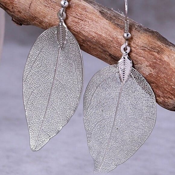 Bohemian Long earrings silver leaves - Picture 1 of 3